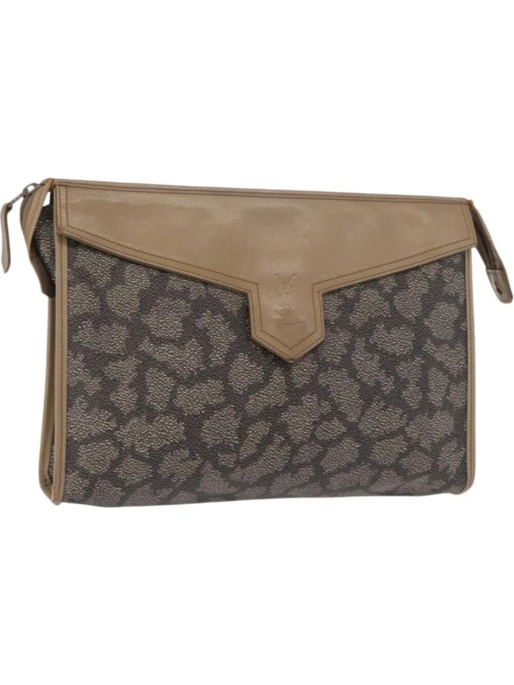 SAINT LAURENT Clutch Bag PVC Leather Beige Gray